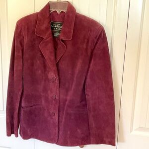 Vintage Atelier by B. Thomas wine  burgundy suede leather blazer jacket Sz Small